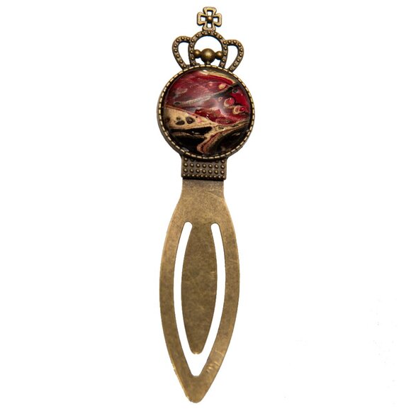 Ornate Brass Crown Bookmark in Red, Gold & Black - Picture 2 of 3
